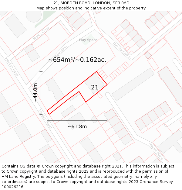 21, MORDEN ROAD, LONDON, SE3 0AD: Plot and title map