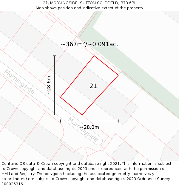 21, MORNINGSIDE, SUTTON COLDFIELD, B73 6BL: Plot and title map