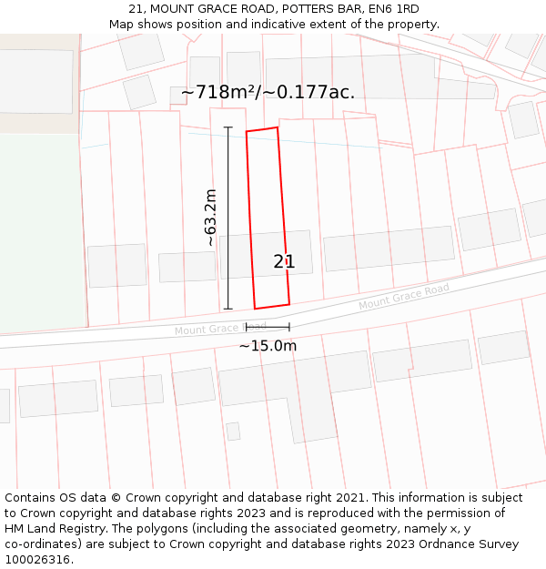 21, MOUNT GRACE ROAD, POTTERS BAR, EN6 1RD: Plot and title map