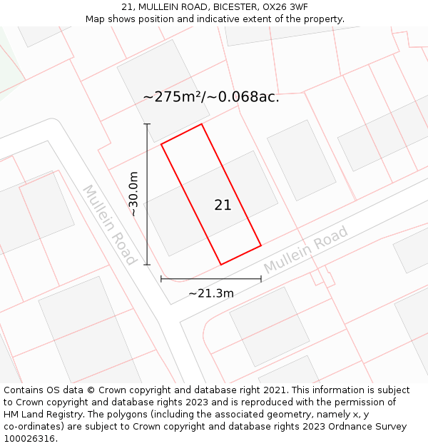 21, MULLEIN ROAD, BICESTER, OX26 3WF: Plot and title map