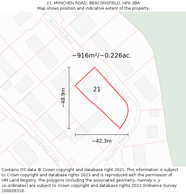 21, MYNCHEN ROAD, BEACONSFIELD, HP9 2BA: Plot and title map