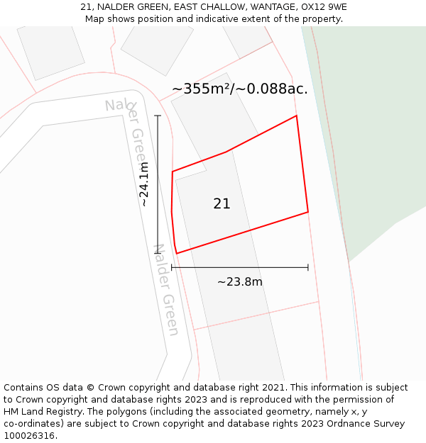 21, NALDER GREEN, EAST CHALLOW, WANTAGE, OX12 9WE: Plot and title map