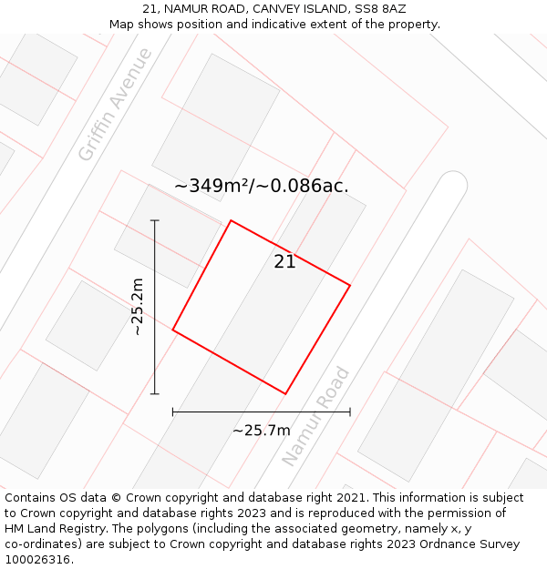 21, NAMUR ROAD, CANVEY ISLAND, SS8 8AZ: Plot and title map