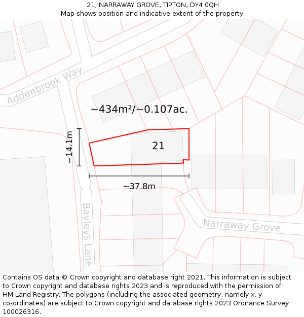 21, NARRAWAY GROVE, TIPTON, DY4 0QH: Plot and title map