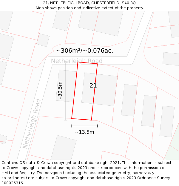 21, NETHERLEIGH ROAD, CHESTERFIELD, S40 3QJ: Plot and title map
