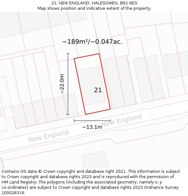 21, NEW ENGLAND, HALESOWEN, B62 9EG: Plot and title map