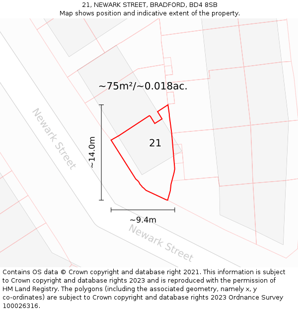 21, NEWARK STREET, BRADFORD, BD4 8SB: Plot and title map