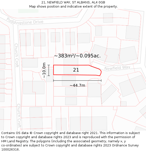 21, NEWFIELD WAY, ST ALBANS, AL4 0GB: Plot and title map