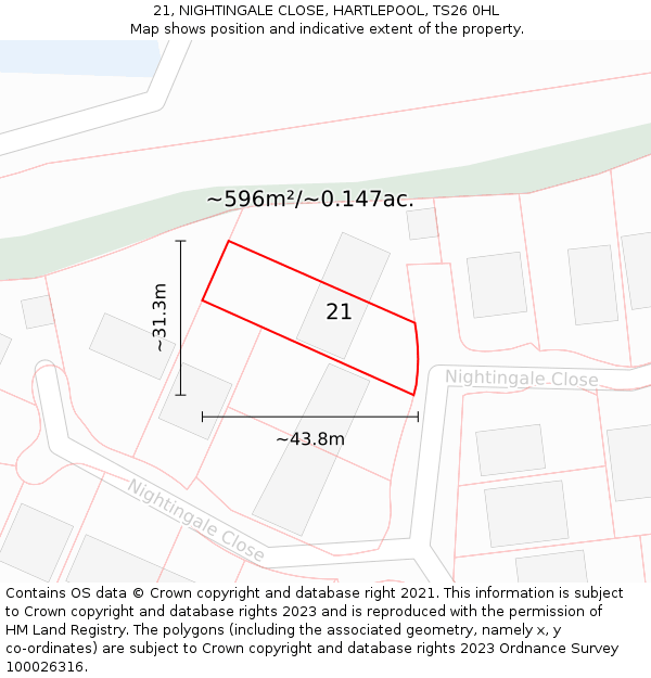 21, NIGHTINGALE CLOSE, HARTLEPOOL, TS26 0HL: Plot and title map