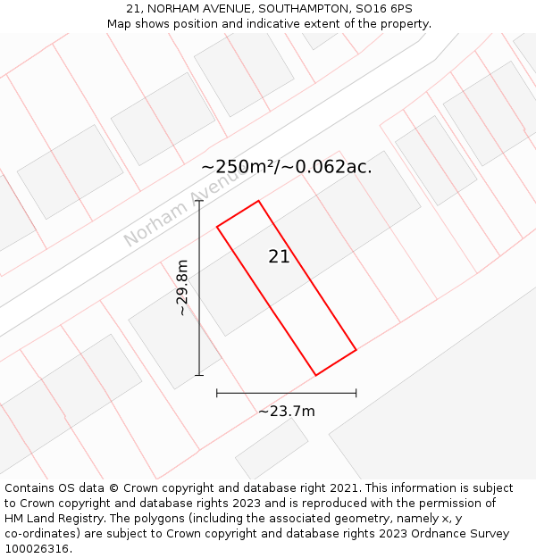 21, NORHAM AVENUE, SOUTHAMPTON, SO16 6PS: Plot and title map