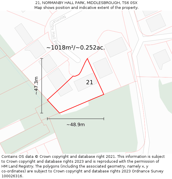 21, NORMANBY HALL PARK, MIDDLESBROUGH, TS6 0SX: Plot and title map