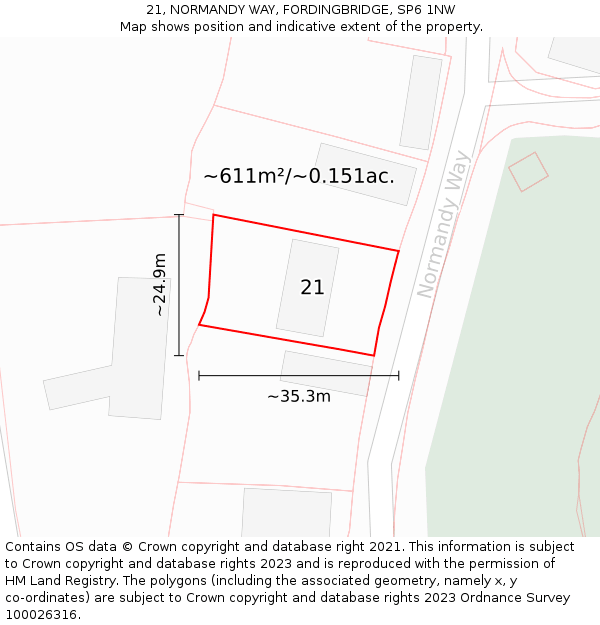 21, NORMANDY WAY, FORDINGBRIDGE, SP6 1NW: Plot and title map