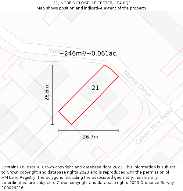 21, NORRIS CLOSE, LEICESTER, LE4 0QF: Plot and title map