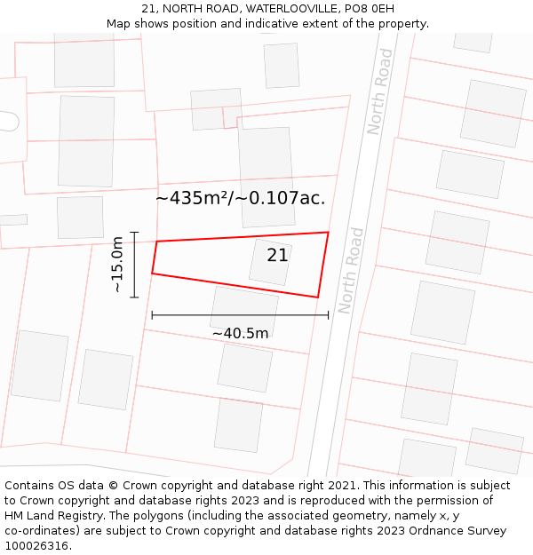 21, NORTH ROAD, WATERLOOVILLE, PO8 0EH: Plot and title map