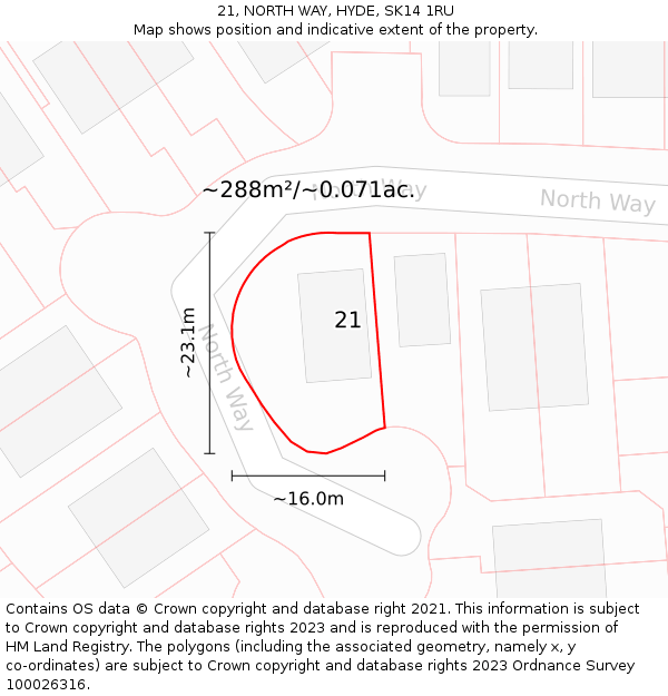 21, NORTH WAY, HYDE, SK14 1RU: Plot and title map