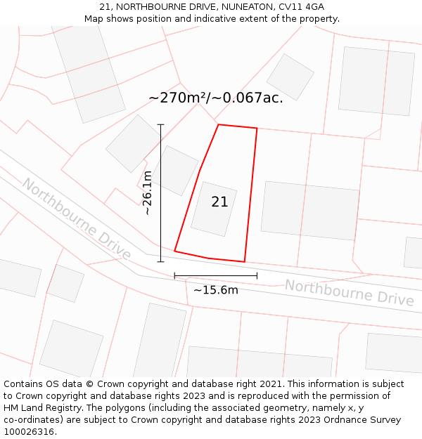 21, NORTHBOURNE DRIVE, NUNEATON, CV11 4GA: Plot and title map