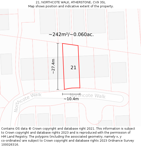 21, NORTHCOTE WALK, ATHERSTONE, CV9 3SL: Plot and title map