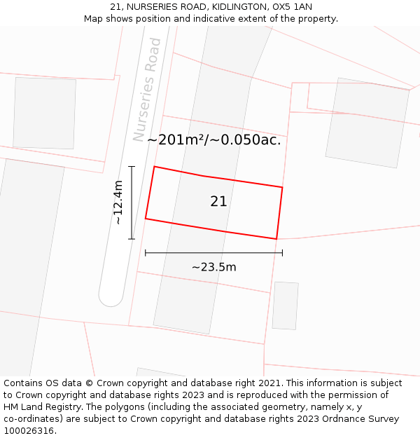 21, NURSERIES ROAD, KIDLINGTON, OX5 1AN: Plot and title map