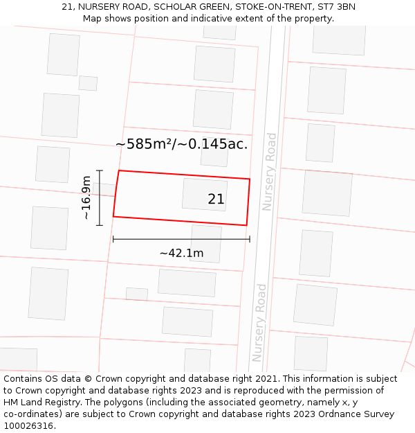 21, NURSERY ROAD, SCHOLAR GREEN, STOKE-ON-TRENT, ST7 3BN: Plot and title map