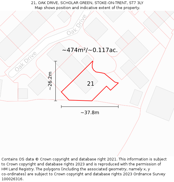 21, OAK DRIVE, SCHOLAR GREEN, STOKE-ON-TRENT, ST7 3LY: Plot and title map