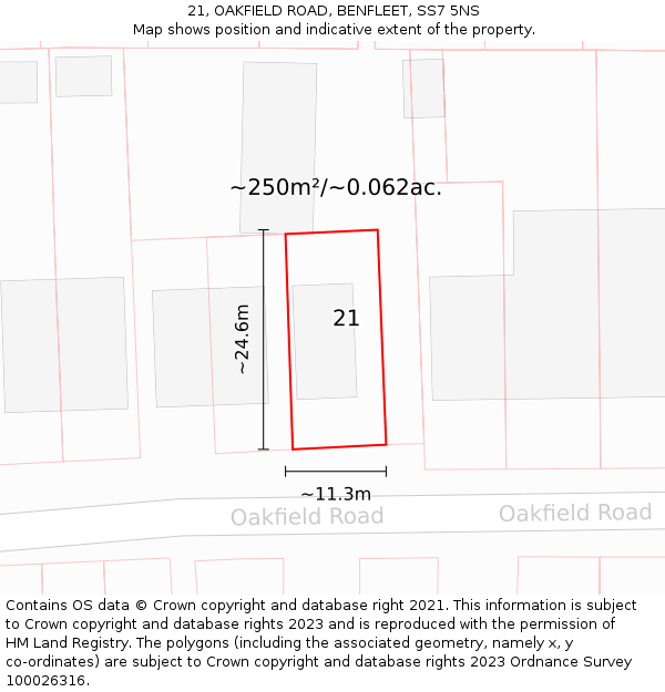 21, OAKFIELD ROAD, BENFLEET, SS7 5NS: Plot and title map