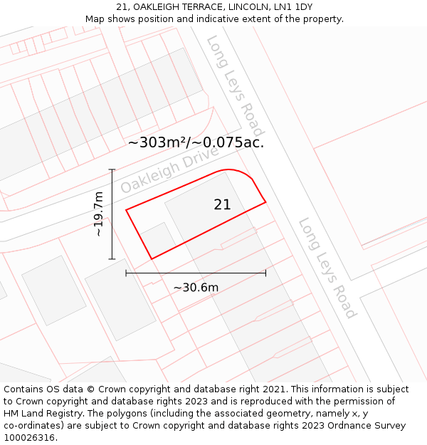 21, OAKLEIGH TERRACE, LINCOLN, LN1 1DY: Plot and title map