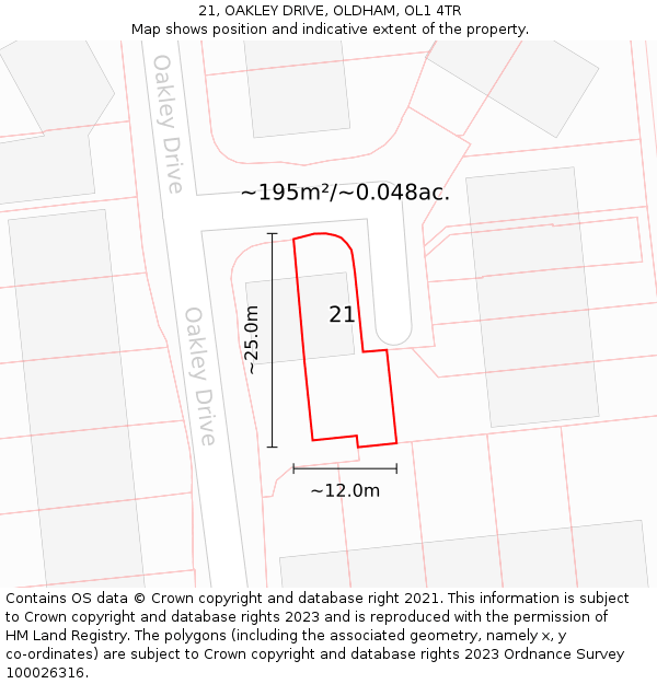 21, OAKLEY DRIVE, OLDHAM, OL1 4TR: Plot and title map