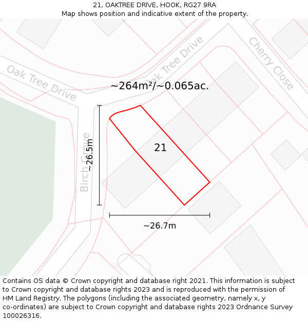 21, OAKTREE DRIVE, HOOK, RG27 9RA: Plot and title map