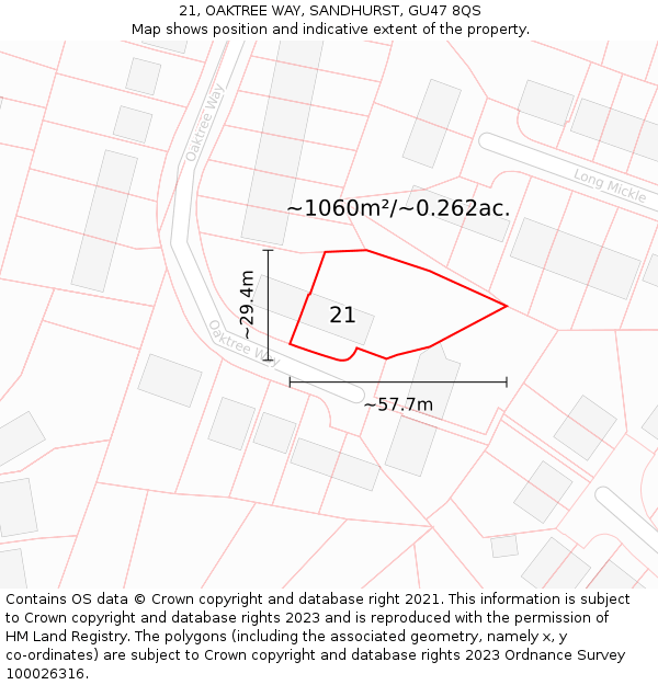 21, OAKTREE WAY, SANDHURST, GU47 8QS: Plot and title map