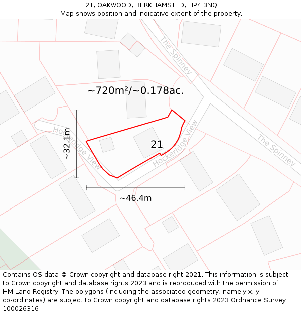 21, OAKWOOD, BERKHAMSTED, HP4 3NQ: Plot and title map