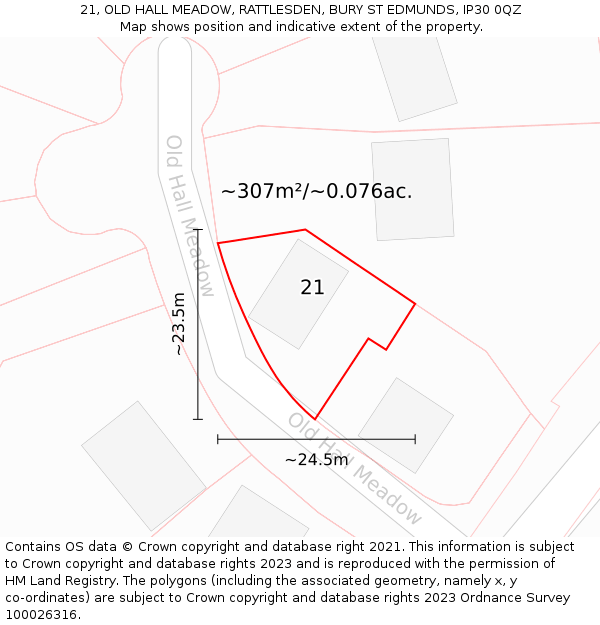 21, OLD HALL MEADOW, RATTLESDEN, BURY ST EDMUNDS, IP30 0QZ: Plot and title map