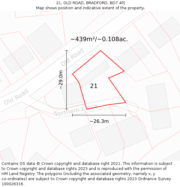 21, OLD ROAD, BRADFORD, BD7 4PJ: Plot and title map