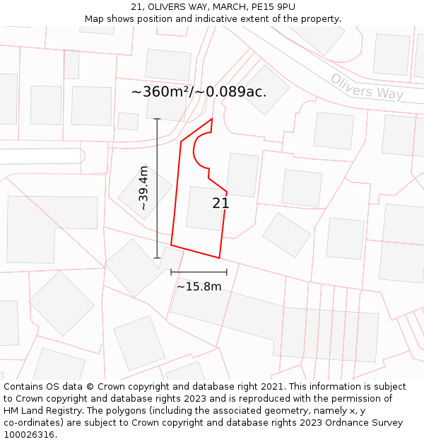 21, OLIVERS WAY, MARCH, PE15 9PU: Plot and title map