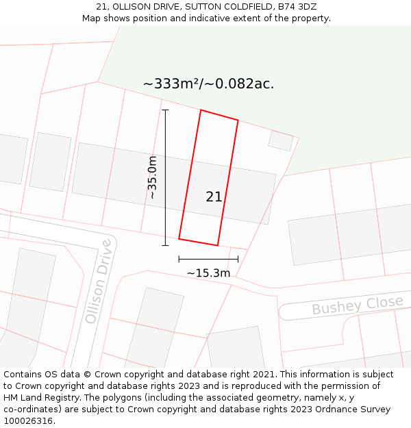 21, OLLISON DRIVE, SUTTON COLDFIELD, B74 3DZ: Plot and title map