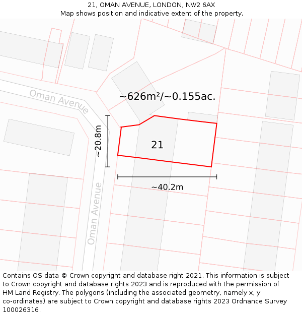 21, OMAN AVENUE, LONDON, NW2 6AX: Plot and title map