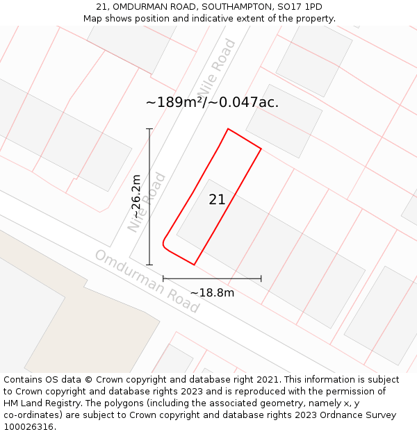 21, OMDURMAN ROAD, SOUTHAMPTON, SO17 1PD: Plot and title map