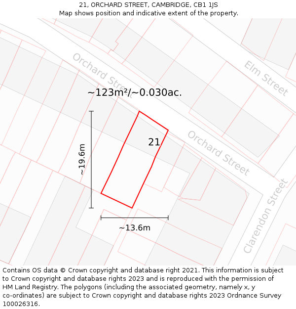 21, ORCHARD STREET, CAMBRIDGE, CB1 1JS: Plot and title map