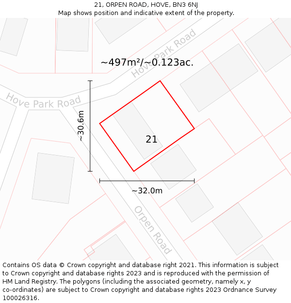 21, ORPEN ROAD, HOVE, BN3 6NJ: Plot and title map