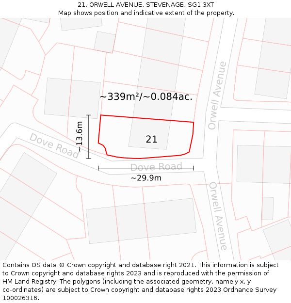 21, ORWELL AVENUE, STEVENAGE, SG1 3XT: Plot and title map