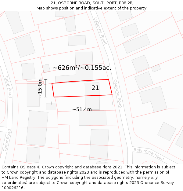 21, OSBORNE ROAD, SOUTHPORT, PR8 2RJ: Plot and title map