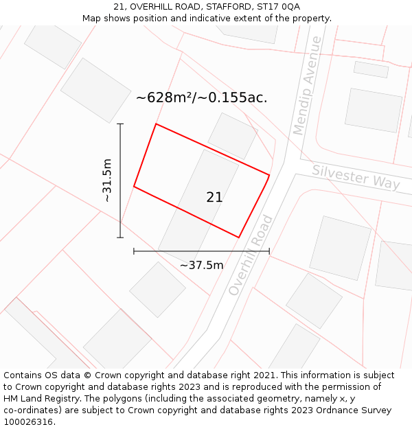 21, OVERHILL ROAD, STAFFORD, ST17 0QA: Plot and title map