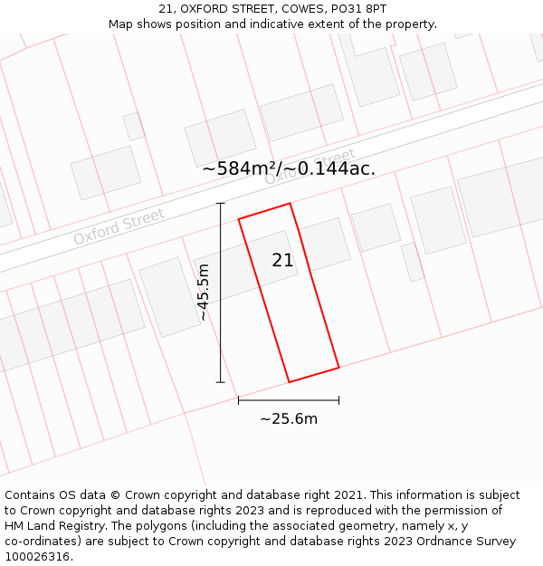 21, OXFORD STREET, COWES, PO31 8PT: Plot and title map