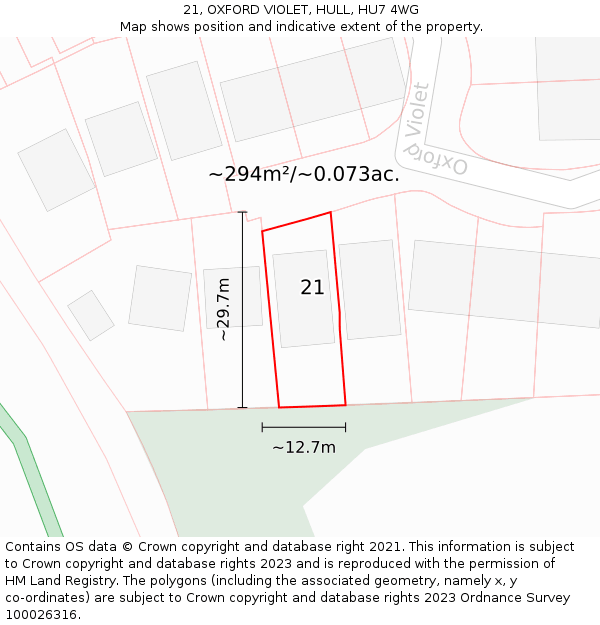 21, OXFORD VIOLET, HULL, HU7 4WG: Plot and title map