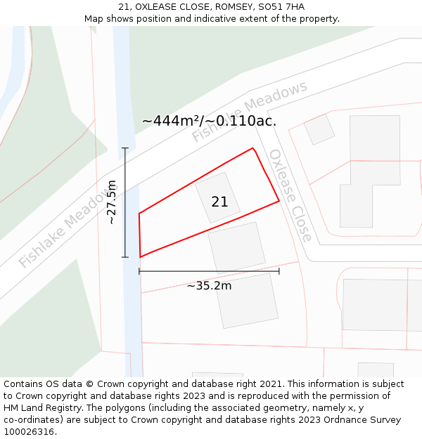 21, OXLEASE CLOSE, ROMSEY, SO51 7HA: Plot and title map