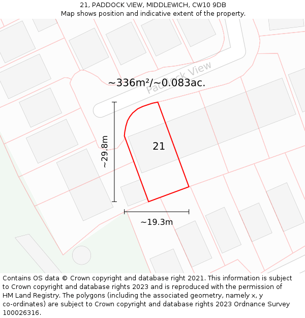 21, PADDOCK VIEW, MIDDLEWICH, CW10 9DB: Plot and title map