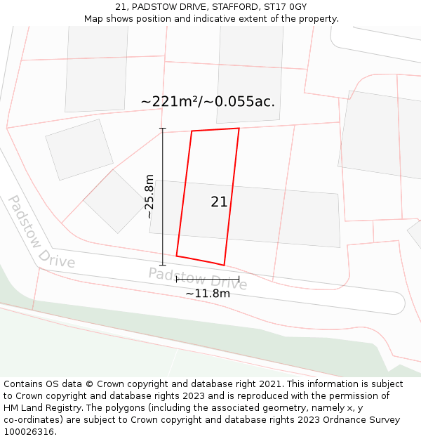 21, PADSTOW DRIVE, STAFFORD, ST17 0GY: Plot and title map