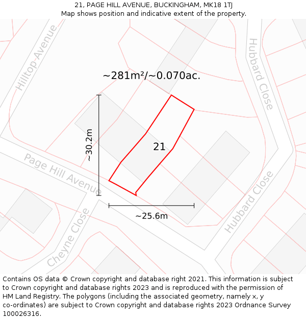 21, PAGE HILL AVENUE, BUCKINGHAM, MK18 1TJ: Plot and title map