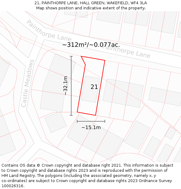 21, PAINTHORPE LANE, HALL GREEN, WAKEFIELD, WF4 3LA: Plot and title map