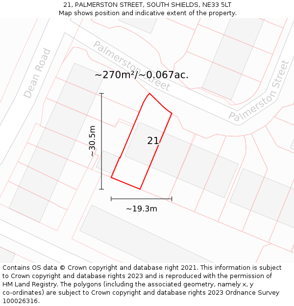 21, PALMERSTON STREET, SOUTH SHIELDS, NE33 5LT: Plot and title map