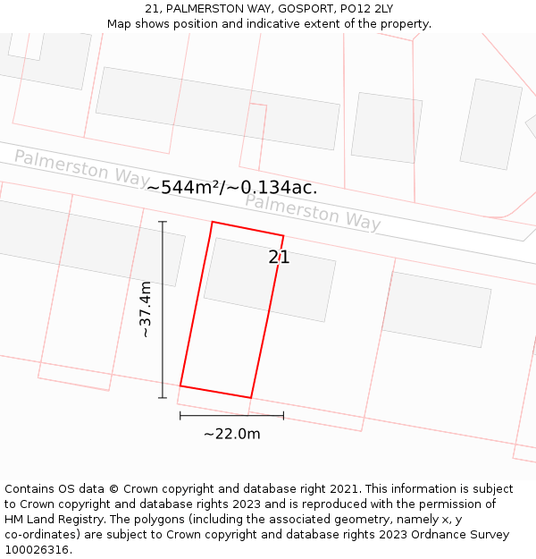 21, PALMERSTON WAY, GOSPORT, PO12 2LY: Plot and title map